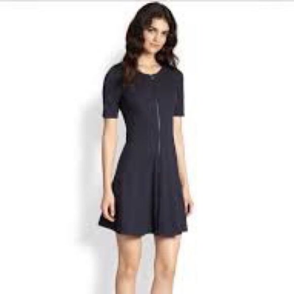 THEORY Bonbi Black Short Sleeve Knit Full Front Zip Scoop Neck Shift Dress Sz 12 - Picture 1 of 11